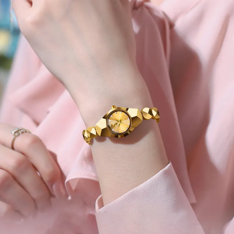 Olevs Tungsten Steel Gold Dial Ladies Watch- 7007